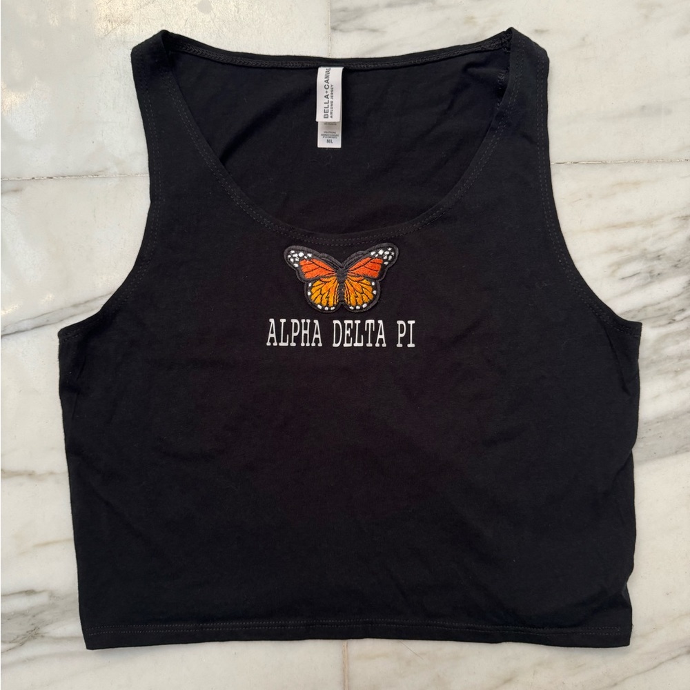 Alpha‎ Delta Pi Black Butterfly Tank Top, Size M/L